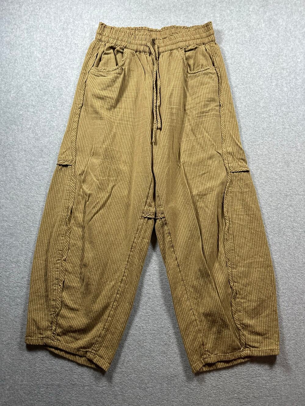 Free People Outta Sight Parachute Pants Medium Brown/Cream Striped Drawstring
